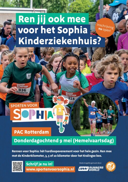 Poster: Ren jij mee op 9 mei voor het Erasmus MC Sophia?